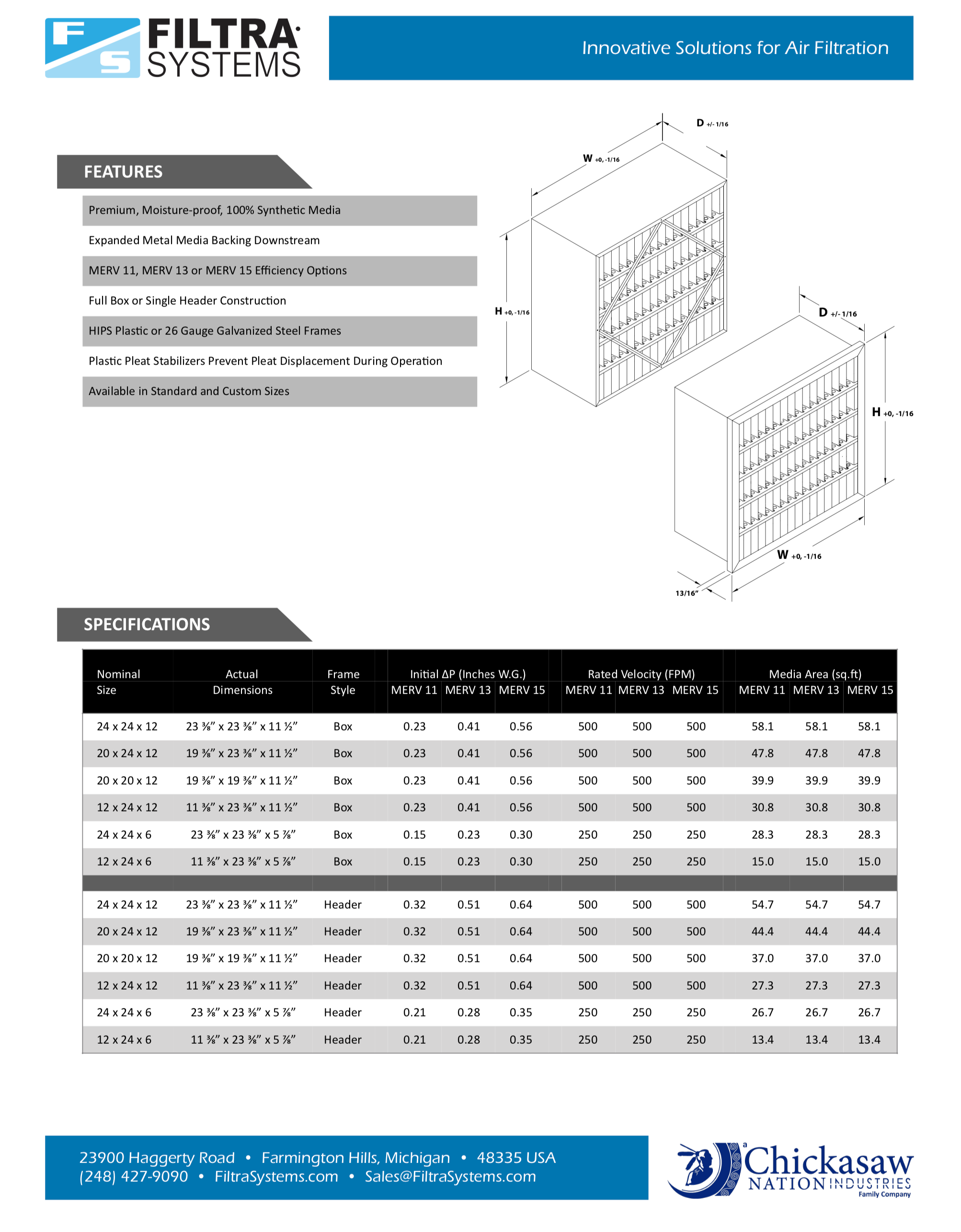 Super-Cell RP MERV 15 24x24x6 Rigid-Cell Air Filter Metal Frame, Single Header